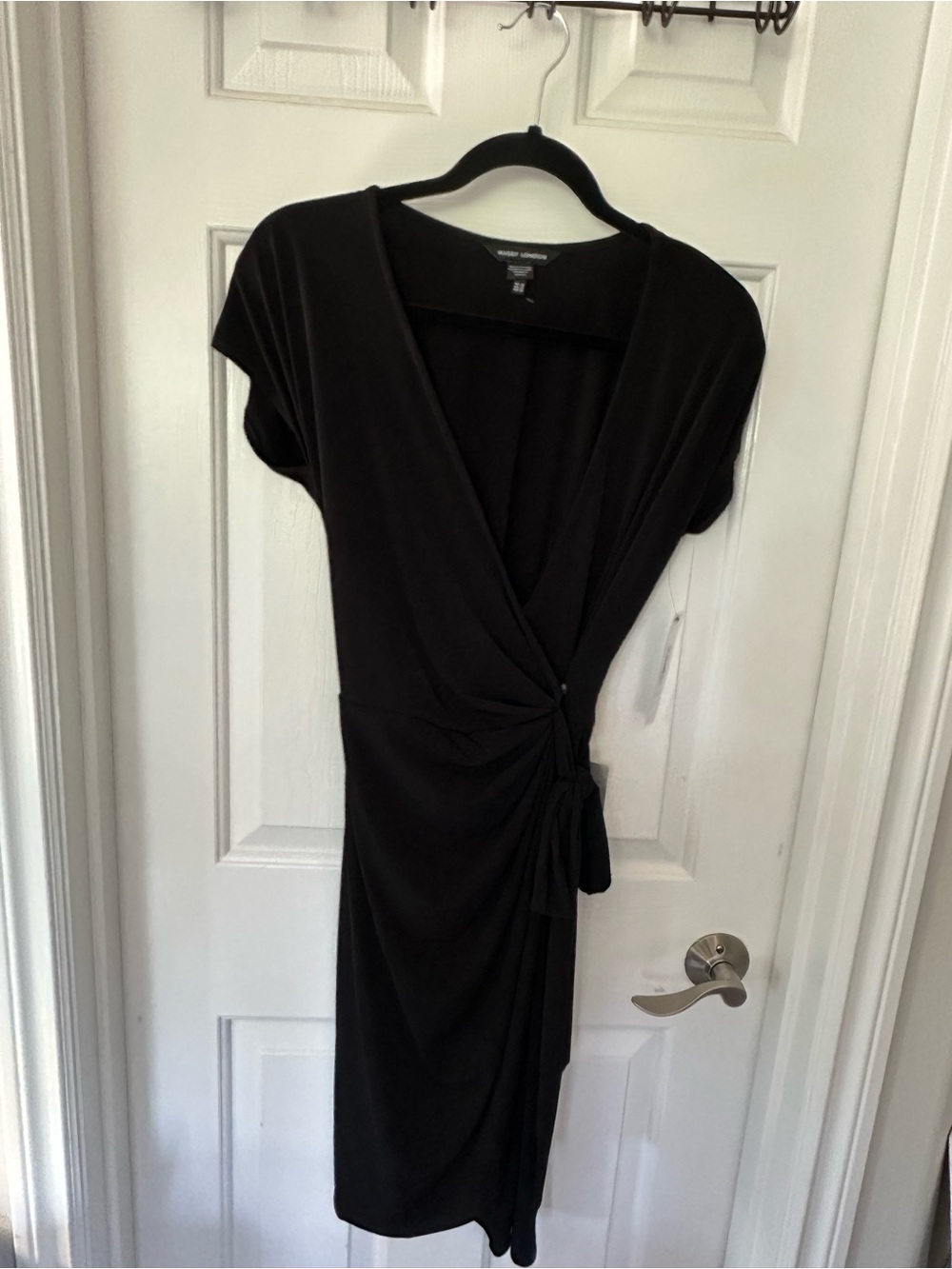Maggy London Black Wrap Midi Dress with Side Tie